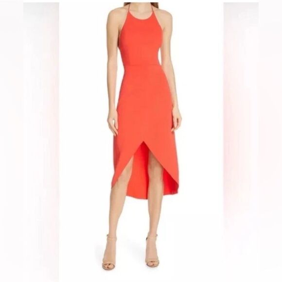 Alice and Olivia Kristy Wrap-Effect Crepe Halterneck Dress In Red Size 2 - Picture 1 of 6
